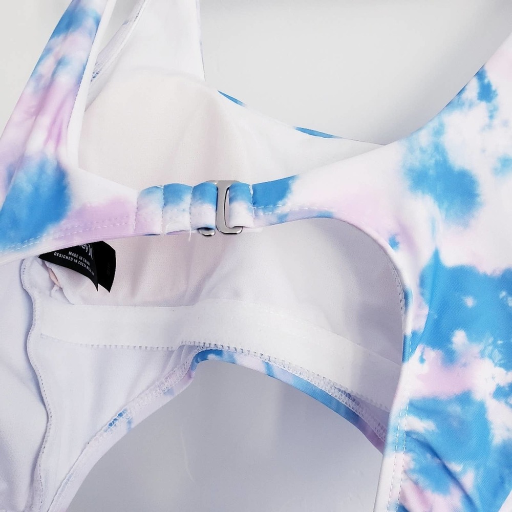 Hurley Tie Dye Cutout One-Piece Swimsuit  w Logo Purple Blue Small - Picture 3 of 4